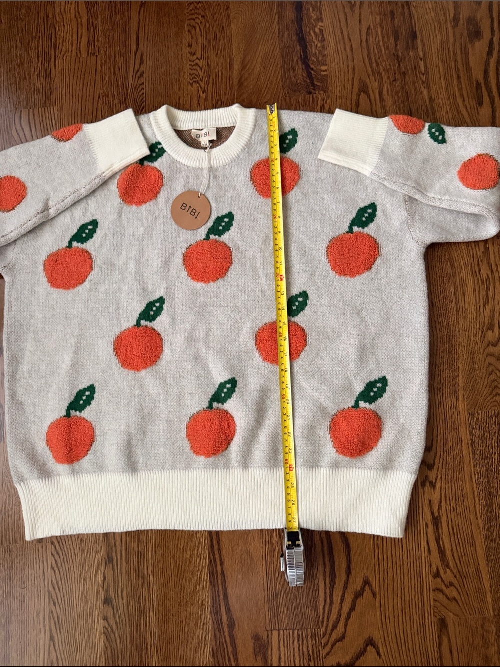 BiBi Cream Crewneck Sweater with Orange Fruit Motif large - Picture 8 of 10